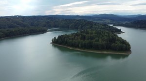 Aerial scenic view of the lake Solina, the biggest dam in Poland