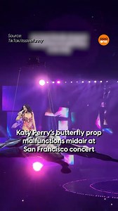 Katy Perry had a bad scare when the giant butterfly prop she was sitting on malfunctioned midair at her San Francisco concert on July 18. She paused her singing briefly, steadied herself and continued the show. Katy later even joked about it on Instagram. # Entertainment #KatyPerry #LifetimesTour #SanFrancisco | AsiaOne