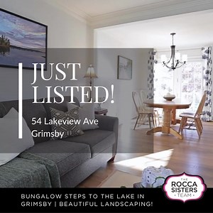 54 Lakeview Ave, Grimsby 2 2 Bedroom | 1 1 Bathroom JUST LISTED! Updated and inviting Bungalow steps to the Lake, nestled in a mature neighborhood, close to picturesque parks & easy access to hwy amenities. The interlock front walkway and welcoming front deck offer the perfect spot to unwind among perennial gardens and mature trees. Ideal for downsizers or first-time homebuyers, this 1902 SF of total living space home boasts newer laminate flooring throughout (2019). A spacious living room greet