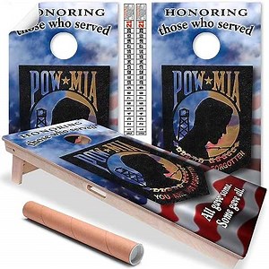 Cornhole Board Wraps & Decals Cornhole Wraps for Boards Set of 2 Corn Hole Decal, 25+ Designs Skins Professional Cornhole Decal for Boards Covers Sticker Cornhole Vinyl Wraps (POW MIA American Flag)