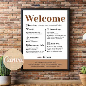 Welcome Cards Airbnb, Airbnb Welcome Signs, House Rules Sign, Custom Airbnb Signs, Canva Editable Template - Etsy Canada