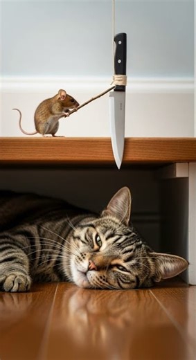 Shocking! Sleeping cat in risk — will mouse's daring move succeed #catsoftiktok #mousetrap #pets