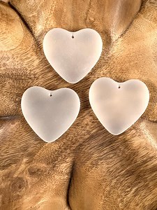 3 Sea Glass Style Heart Pendants, 40x38mm Tumbled Frosted Glass Charm, Big Pendants for Rearview Mirror Charms (C0133) - Etsy