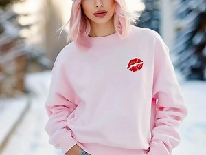 Red Lipstick Kiss Chest Sweatshirt | Minimal Small Graphic - Etsy