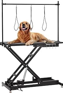 Towallmark Professional Electric Lift Pet Grooming Table, Heavy Duty X-Type Electric Lift Dog Grooming Table for Large Dogs, with Overhead Arm, USB sockets and 3 Grooming Noose, Black