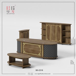 [Hot Item] Oval Executive/Boss/CEO Office Furniture Classic Wooden Table Melamine Computer Desk with Bookshelf