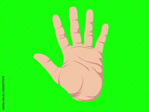 Animated waving hand on green screen background. Perfect for greetings, farewells, or friendly gesture animations in videos and presentations.
