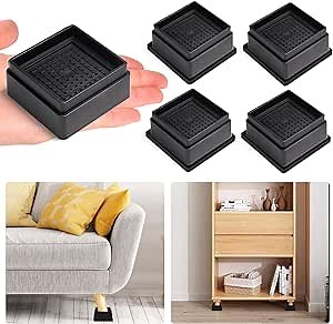 4 Pack Bed Risers Heavy Duty Adjustable 1 inch, Stackable Furniture Risers Up to 5000 LBs, Table Couch Sofa Lifts Risers for Frame Legs (Black,1 inch)