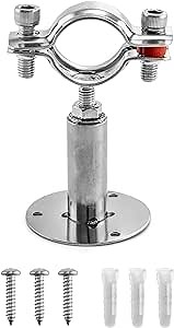 QWORK 1-1/4" Wall Mount Ceiling Mount Pipe Support, 1 Pack Adjustable Stainless Steel Bracket Clamp, Ideal for Pipe, Tube or Rod Fixing