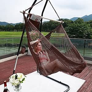 HARBOURSIDE Large Hammock Chair, XL Caribbean Swing Chair with Steel Spreader Bar, Rope Hanging Chair for Bedroom, Indoor Outdoor, 330 LBS Weight Capacity, Dark Brown
