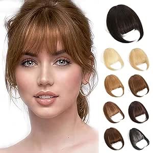 100% human hair Wispy bangs - 8g Clip in Bangs,Clip in Hair Extensions,French Air Bangs, Bangs Hair Clip， human hair clip on bangs, Air Bangs Fringe with Temples, Daily Wear-(Light Brown)