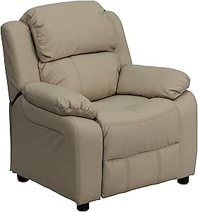 Amazon.com: Flash Furniture Charlie Vinyl Kids Recliner with Flip-Up Storage Arms and Safety Recline, Contemporary Reclining Chair for Kids, Supports up to 90 lbs., Beige : Home & Kitchen