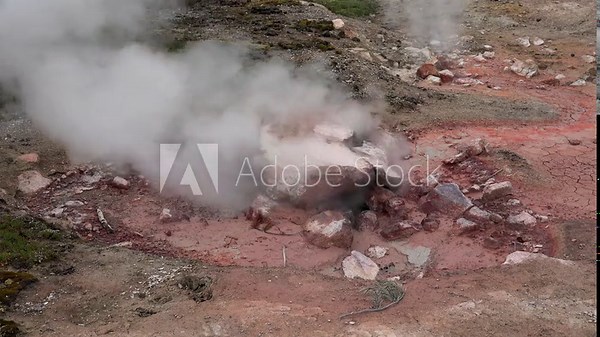 Fumaroles in Lower Geyser Basin at the Fountain Paint Pot Trail. Yellowstone NP, Wyoming, USA
