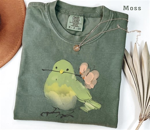 Cute Bird With Flower T-shirt, Soft Nature Lover Gift. Comfort Colors Vintage Style Graphic Tee for Women Men, Spring Aesthetic Shirt - Etsy