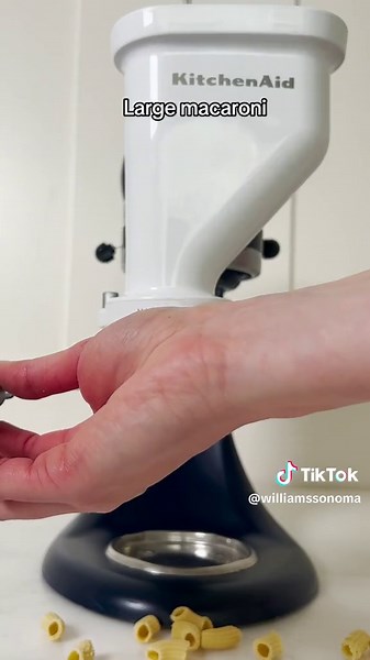 Make fresh pasta the easy way. This attachment tranforms your @KitchenAid mixer into an automatic pasta extruder. Shop online with the link in our bio. #williamssonoma #kitchenaid #pasta #pastamaker