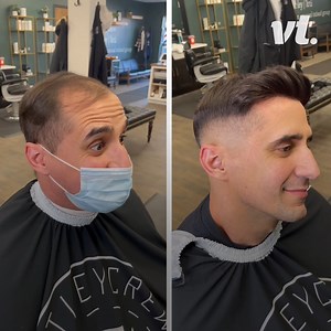 This quick fix hair solution is making customers look so much younger! We explored the quick fix hair procedure that's a game changer for men with receding hairlines, featuring footage from zackthebarber. | VT