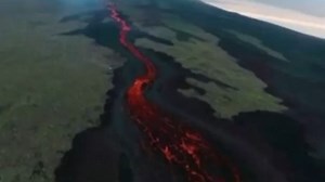 Long stream of lava flows from Galapagos volcano