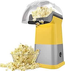 Hot Air Popcorn Poppers for Home, 1200W Popcorn Maker Machine for Healthy Snack, No Oil Needed (Yellow)