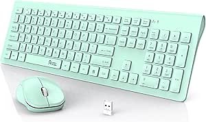 Wireless Keyboard and Mouse, 2.4GHz Ergonomic Compact Quiet Full-Size Computer Keyboard Cordless Mouse Combo with Nano USB Receiver for Windows, Laptop, PC, Notebook (Mint Green)