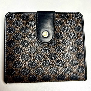 Auth. CELINE Triomphe Vintage Leather PVC Wallet Brown EUC Bifold Logo unisex