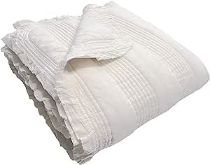 100% Cotton Patterned Bed Coverlet, Blanket – Full/Double Size Bed 79 x91” - Pigment Washed Soft & Breathable Quilted Blankets for Couch – Lightweight Coverlet for All Seasons (Ivory)