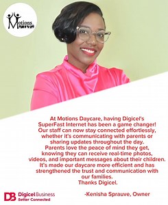With the fastest internet service and great wi-fi access, all made possible by the ICT Solutions from Digicel. Motions Daycare & Preschool stays a notch above the rest. #DigicelBVI #Motions #MotionsDaycarePreschool #DigicelBusiness #BetterConnected #EarlyEducation | Digicel