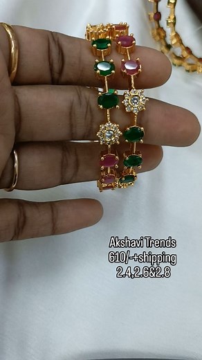 ✨Tube bangle with cubic cut Ruby and emeralds ✨Small dimonds style flowers ✨2.4,2.6 & 2.8 sizes available Exclusive gold polish Akshavi Trends 7339588688 #bangleset #akshavitrends #bridesofsouth #babyshowerideas | Akshavi Trends