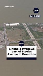 A huge sinkhole has shut down all eastbound lanes on Steeles Ave. from Airport Rd. to Goreway Dr. in Brampton. #Brampton #GTA #Sinkhole | Now Toronto