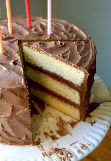 Delicious Classic Yellow Birthday Cake with Chocolate Buttercream