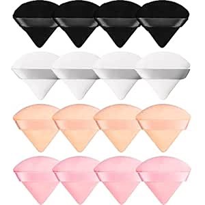 16 Pieces Powder Puff, Velour Triangle Puff Soft Makeup Triangle Puffs for Face Body Makeup Tools (Black, White, Nude, Pink)