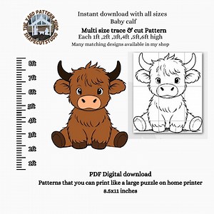 Highland Cow Calf PDF Template ,printable Trace and Cut, Farmhouse Sign Template, Stencils Yard Art Pattern 3ft 4ft 5ft Silhouette - Etsy