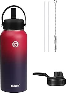 32 Oz Insulated Water Bottle With Straw & Paracord Handles & 2 Lids, Leak Proof Metal Water Jug, Hot Cold Stainless Steel Thermal Water Bottles, Half Gallon Large Water Flask for Sports, Gym