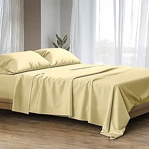 Ashton Sheets 100% Egyptian Cotton Sheets California King Size - 1500 Thread Count Cal King Sheet Set Egyptian Cotton, 4 PC Luxury Bedsheet (Beige), Soft, Cooling, 17" Deep Pocket Bedsheet Set