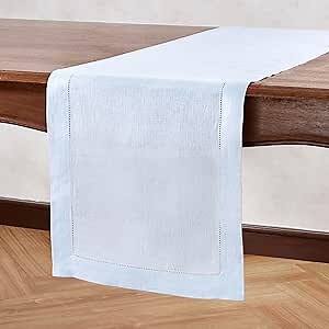 Home Ekaa Light Blue 100% Pure Linen Table Runner 36 inches – Hemstitch Coffee Table Runner 14 x 36 Inch Ideal for Dresser and Coffee Tables – Fall, Christmas, Winter, Holiday & New Year- Elara