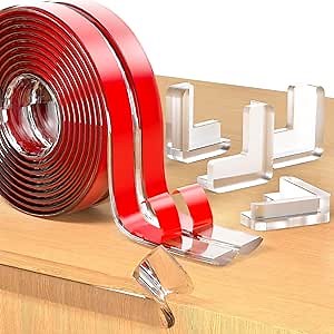 SureStop Baby Proofing with 4 Corners Protection, Self-Adhesive Furniture Edge Guard & Safety Bumpers, Table Corner Protectors (1.6in Wide, 32.8ft with 8 Corners)