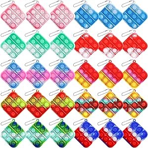 Mini Push Pop Bubble Fidget Toy,30 Pcs Keychain Bubble Pop Desk Toy, Fidget Keychain Relieve Anxiety Stress Pop Fidget Toy