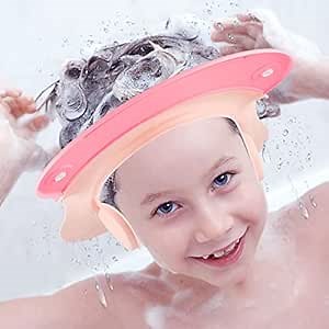 Baby Shower Cap - Safe Silicone Protection Bath Cap, Soft Adjustable Visor Hat for Toddler Kids Children, Protector Head Eye Ear Shampoo (Pink)