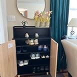 YITAHOME Shoe Cabinet with Doors, 5-Tier Shoe Storage Cabinet with Open Shelves, Large Capacity Wooden Shoes Rack Organizer with Pine Wood Legs for Entryway Hallway Closet, White & Oak Color