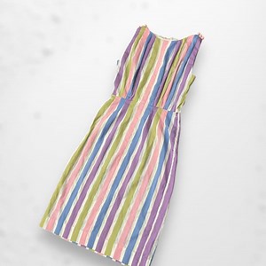 Vintage Pastel Stripped Sheath Dress Vintage 50s 60s Blue Pink Purple Green White Small Retro Dress Knee Length Midi Sleeveless 1960s - Etsy