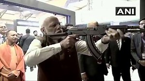 3.4K views · 65 reactions | #WATCH #Lucknow: Prime Minister #NarendraModi at a stall showcasing a virtual shooting range. #DefExpo2020 | NewsMobile | Facebook