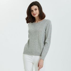 [Hot Item] Inner Mongolia Pure Cashmere Ladies Classic Crew Neck Cable Knit Pullover Sweater