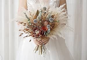 Burnt Orange, and Cream Boho/ Rustic Wedding Bouquet, Natural Wedding Flowers, Pampas Grass Bouquet, Bridal Bouqeut, Home Decor 12inches (BO12)