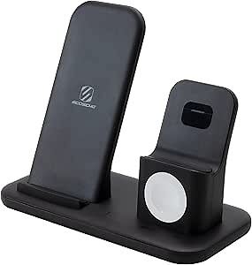 Scosche CSQ3N1-SP Compatible/Replacement for Qi-Enabled Smartphones, Watches and Earbuds, Charging Cases, Qi-Certified Wireless Charging Dock, Black