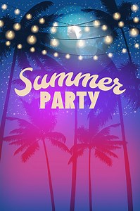 Summer Party Night Beach Poster Template Template Design, Palms Party...