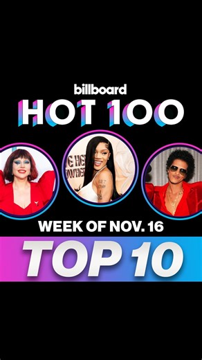 Here’s this week’s #Hot100 top 10 reveal (chart dated Nov. 16, 2024) 📈 Watch now for the big #BillboardNews countdown to No. 1. | Billboard