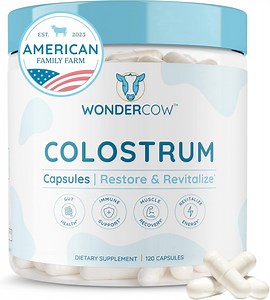 WonderCow Colostrum Capsules Supplement for Gut Health, Immune Support, Muscle Recovery & Wellness | Natural IgG Pure Whole Bovine Colostrum Superfood, Unflavored, 30 Servings
