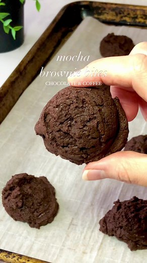 Mocha Brownie Bites Recipe! These brownie bites will mocha your day! Ingredients: 1/3 cup butter, 1 cup chocolate chips, 1/4 cup cocoa powder, 1 TB instant coffee granules, 2 eggs, 1/2 cup sugar, 1 tsp vanilla extract, 1 cup flour, 1 tsp baking powder, Pinch of salt - Instructions:Preheat oven to 350°F, Line baking sheet with parchment paper, Melt the butter and chocolate chips over med heat, Stir in the cocoa powder and coffee granules, cool, Add eggs, sugar and vanilla and stir to combine, Mix
