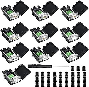 YIOVVOM DB9 Breakout Connector, Male 9 pin RS232 connectors, Solderless D-SUB RS485 Serial Adapter Module Board with Screw Terminals, Case, Long Bolts (5PCS Female+5PCS Male White)