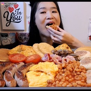 74K views · 110 shares | Eating a huge breakfast! Got some pancakes, baked beans, sausages, bacon, eggs and hash browns! What's your favorite breakfast food? #mukbang #breakfast | Peggie Neo | Facebook