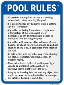 SmartSign 24 x 18 inch “Pool Rules - Shower Before Entering, No Spitting, No Running…” Official Massachusetts State Metal Sign, 80 mil Laminated Rustproof Aluminum, Blue, Black and White, USA-Made